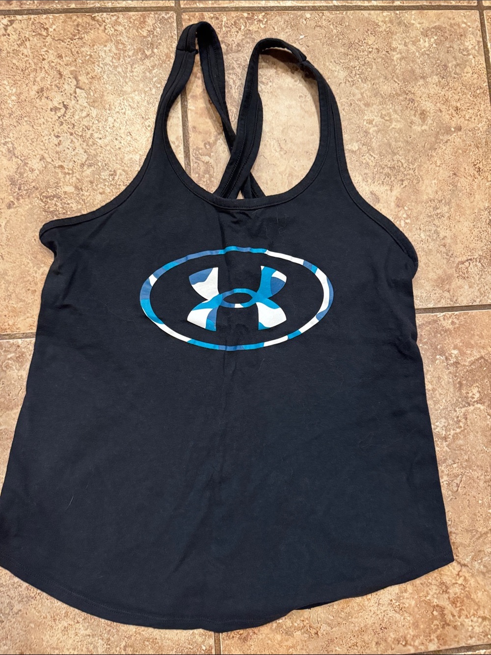 Under Armour Women's Black Racerback Tank with Blue Accent Logo